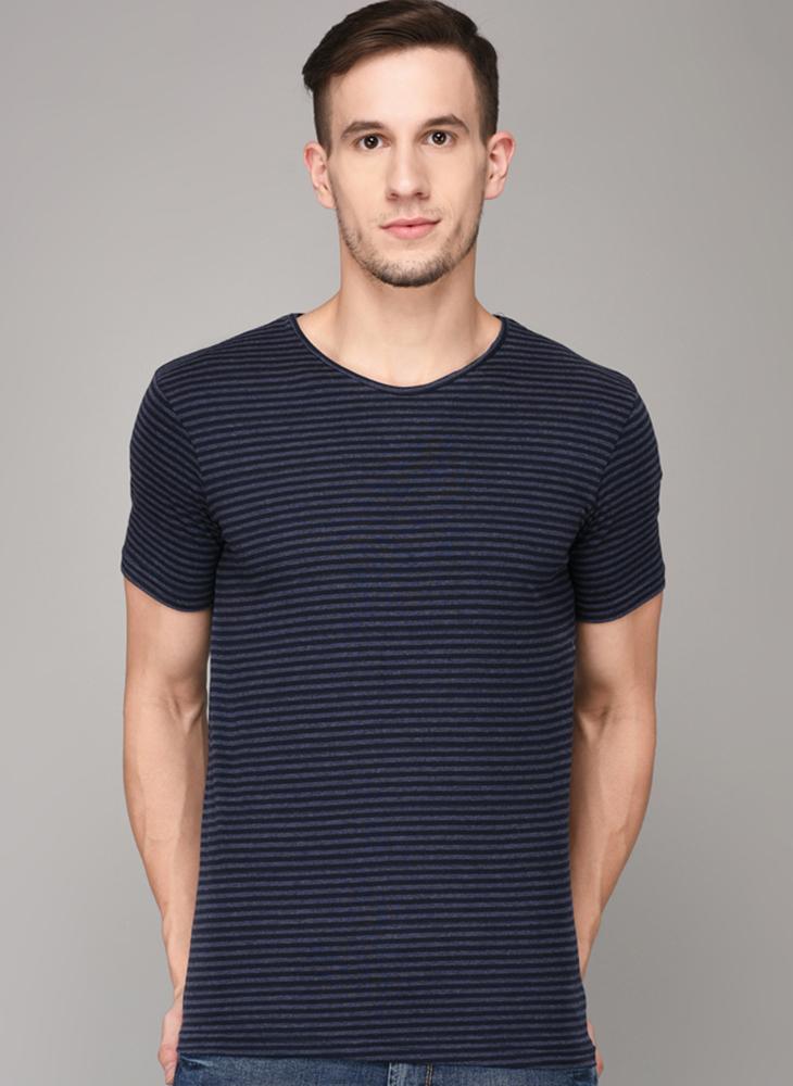 Blue Striped Round Neck T-shirt
