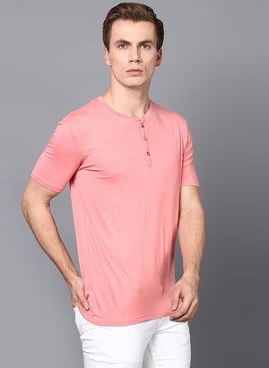 Light Pink Half Sleeve Henley Collar T-Shirt