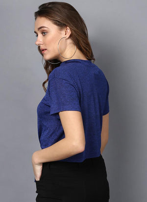 Dark Blue Box Fit Top with Front Knot