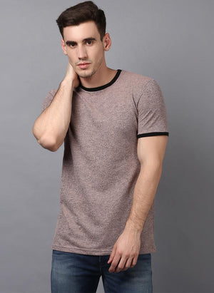 Melange Taupe Crew Neck T-shirt with contrast rib