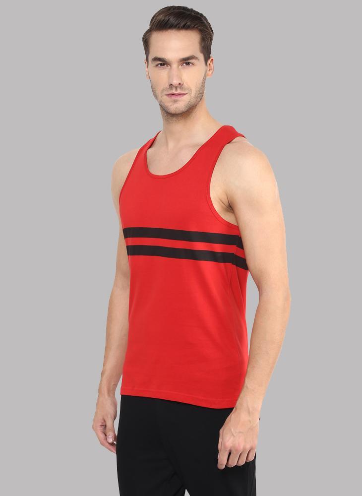 Sleeveless T-shirt with Contrast Stripe in Red