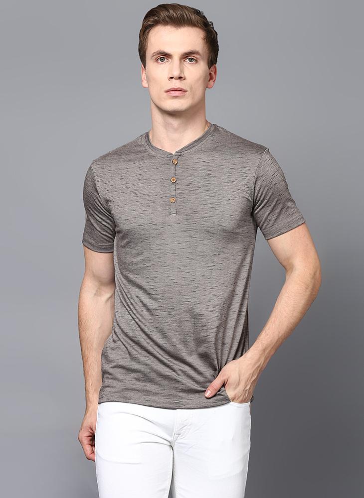 Dashed Grey Half Sleeve Henley Collar T-Shirt – Benoit