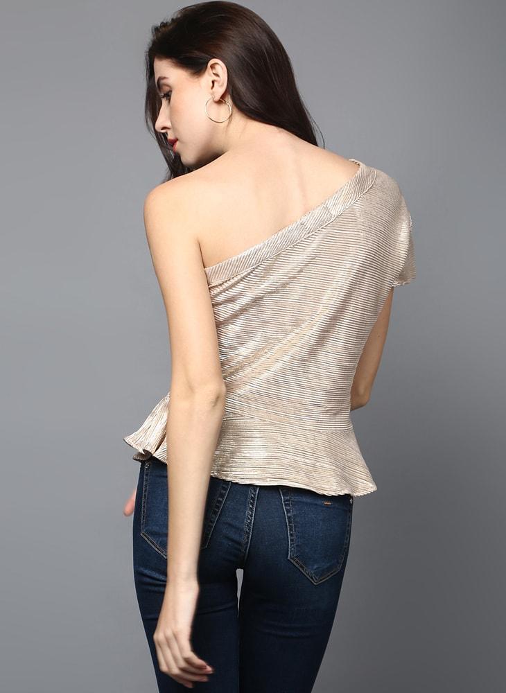 Gold Metallic One-shoulder Cropped Top