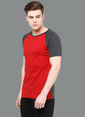 Red Crew Neck T-shirt with Contrast Raglan Sleeves